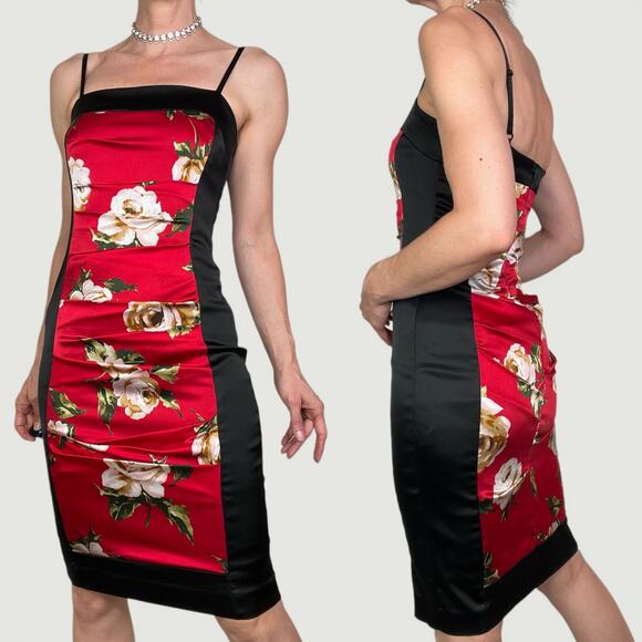 Cache silk satin floral bodycon slip dress midi slipdress‎ ruched cocktail Y2K 2 - Picture 3 of 16
